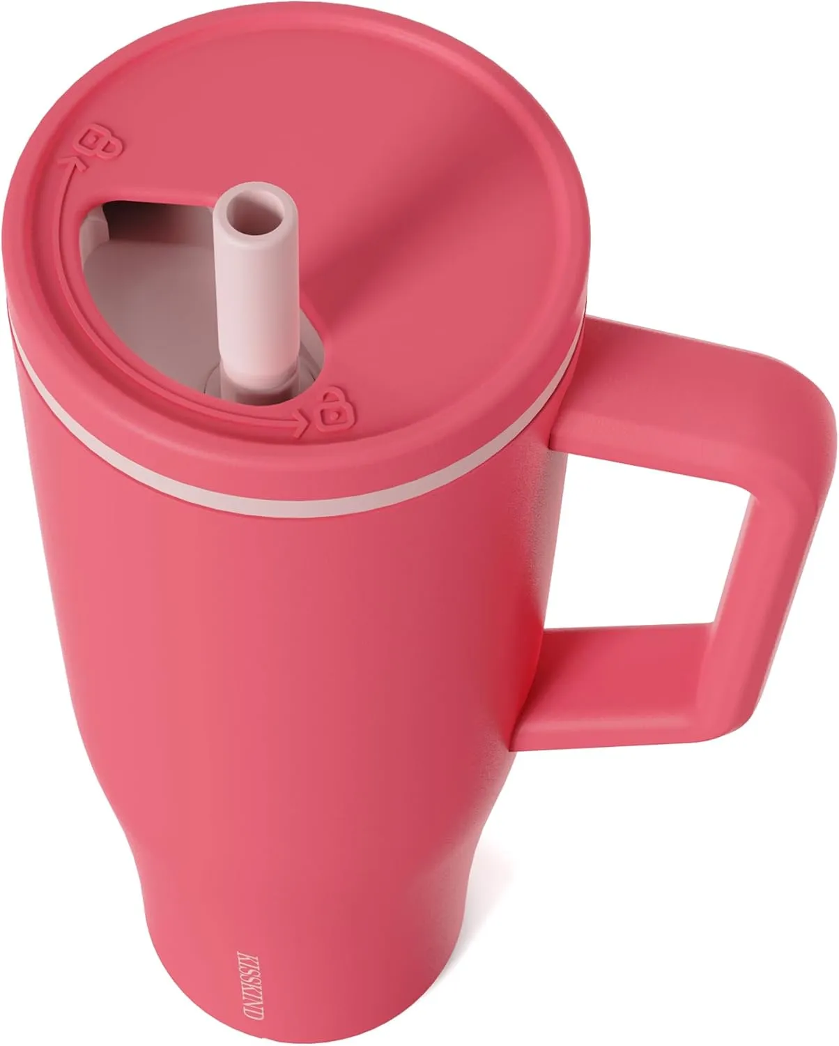 KISSKIND 40 oz Tumbler with Handle and Straw | 100% Leakproof Insulated Tumbler with Lid and Straw | Stainless Steel Water Bottle | Cup Holder Friendly Base | Pink Cherry