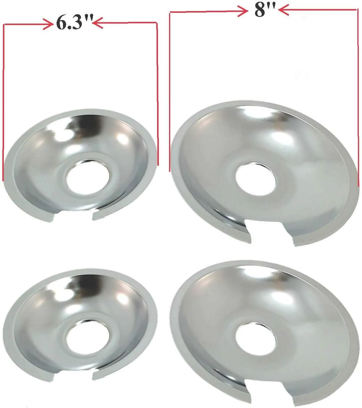 KITCHEN BASICS 101 Made in the USA 715877 and 715878 Replacement Range Cooktop Drip Pans for Jenn Air - Includes 2 6-Inch and 2 8-Inch Pans, 4 Pack