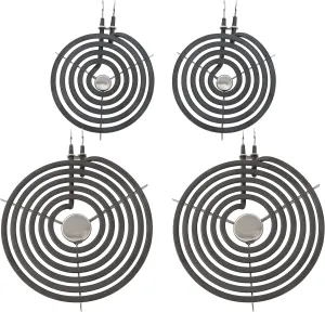 KITCHEN BASICS 101 WB30M1 WB30M2 Replacement Range Stove Top Surface Element Burner Kit for GE and Hotpoint, 4 Pack Includes 2 WB30M1 (6") and 2 WB30M2 (8"), 2912, 340523, 243867, WB30M0001