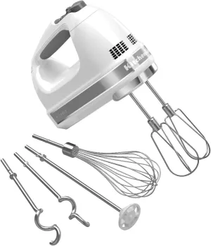 KitchenAid 9-Speed Digital Hand Mixer with Turbo Beater II Accessories and Pro Whisk - White