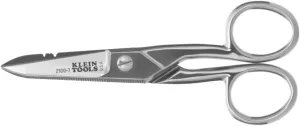 Klein Tools 2100-7 Nickel-Plated Electrician Scissors with Stripping Notches, Made in USA, 5.25-Inch Snips for Datacom, Telecom, Electrical and Heavy-Duty Use
