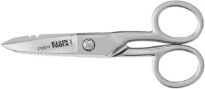 Klein Tools 2100-9 Stainless Steel Electrician Scissors, Made in USA, 5.25-Inch Free-Fall Handle Snips, Stripping Notches, Non-Slip Serrated Blade