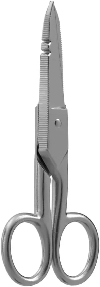 Klein Tools 2100-9 Stainless Steel Electrician Scissors, Made in USA, 5.25-Inch Free-Fall Handle Snips, Stripping Notches, Non-Slip Serrated Blade