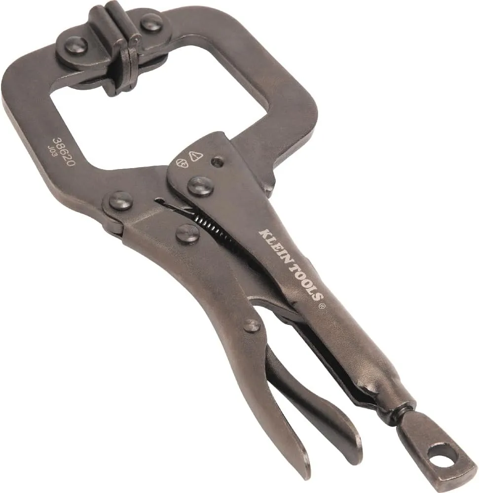 Klein Tools 38620 C-Clamp Locking Pliers with Swivel Pad Jaws, Intuitive Thumb Knob, Adjustable Clamp for Home, Shop, Woodworking, 6-Inch