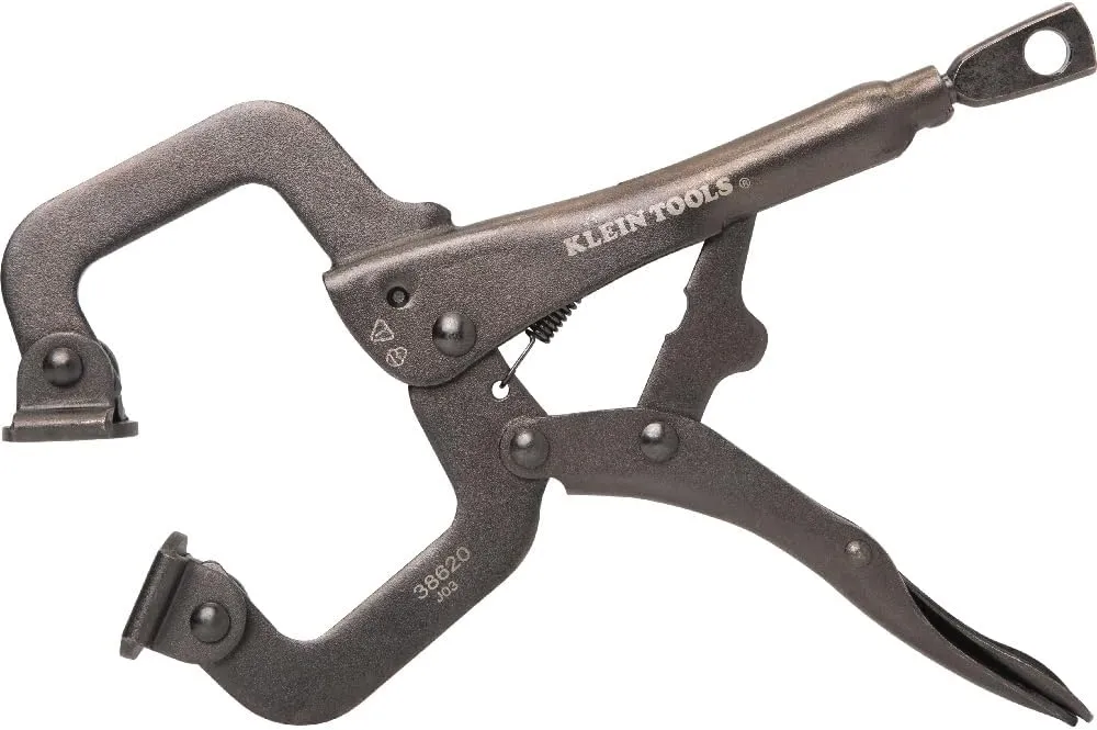 Klein Tools 38620 C-Clamp Locking Pliers with Swivel Pad Jaws, Intuitive Thumb Knob, Adjustable Clamp for Home, Shop, Woodworking, 6-Inch