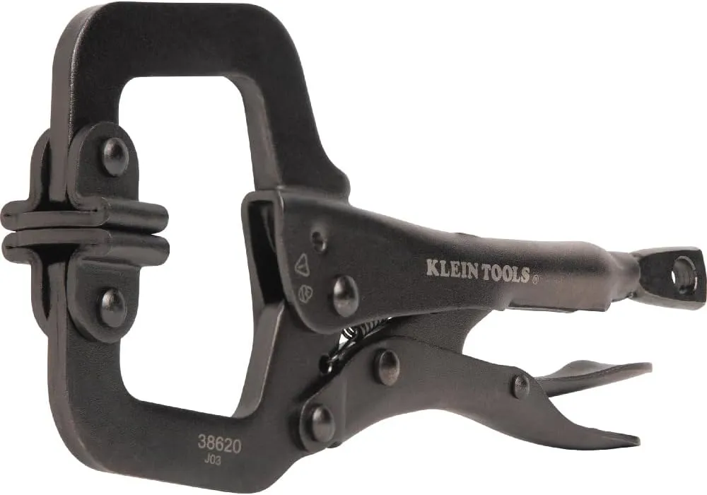 Klein Tools 38620 C-Clamp Locking Pliers with Swivel Pad Jaws, Intuitive Thumb Knob, Adjustable Clamp for Home, Shop, Woodworking, 6-Inch