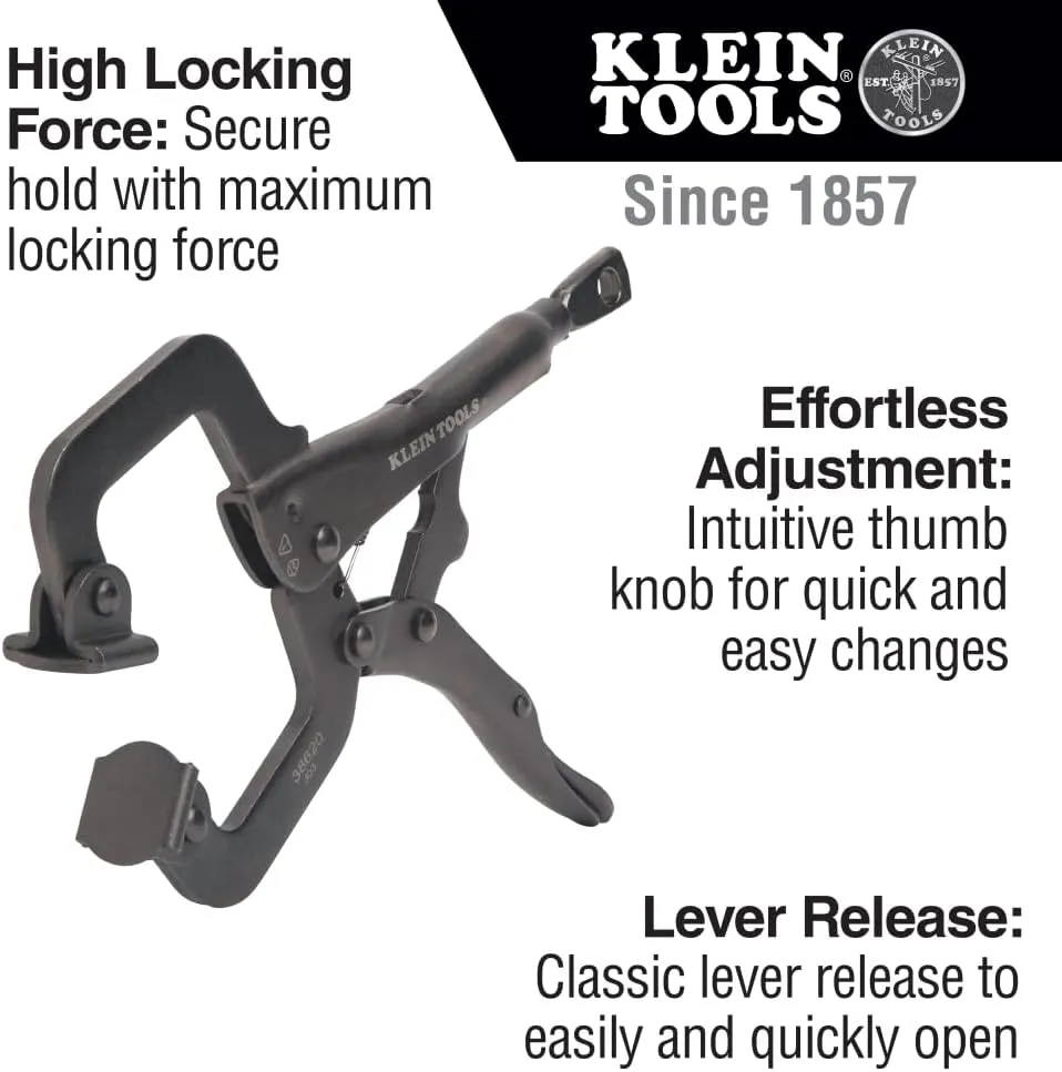 Klein Tools 38620 C-Clamp Locking Pliers with Swivel Pad Jaws, Intuitive Thumb Knob, Adjustable Clamp for Home, Shop, Woodworking, 6-Inch