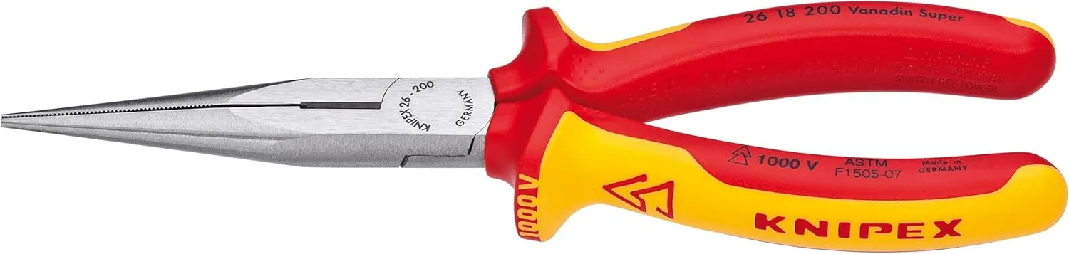 KNIPEX Long Nose Pliers w/Cut-1000V Insulated, Red