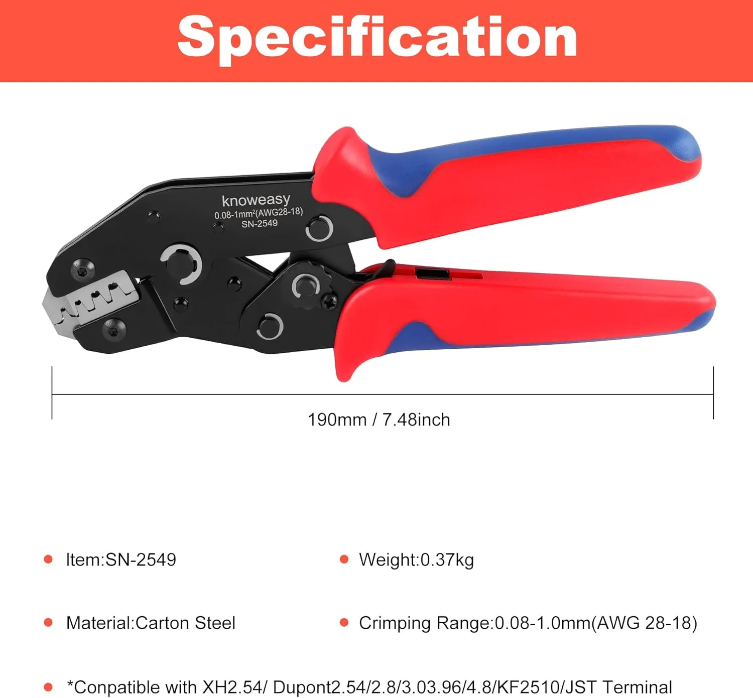 Knoweasy JST Crimper and Molex Crimper Compatible with JST, Dupont, Molex terminals - Precision Wire Crimp Tool
