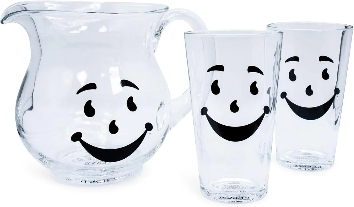 Kool-Aid Man 64-Ounce Glass Pitcher and Two 16-Ounce Pint Glasses | Beverage Dispenser Carafe and Glassware For Water, Juice, Iced Tea, Cocktails | Home & Kitchen Essentials, Nostalgic Gifts