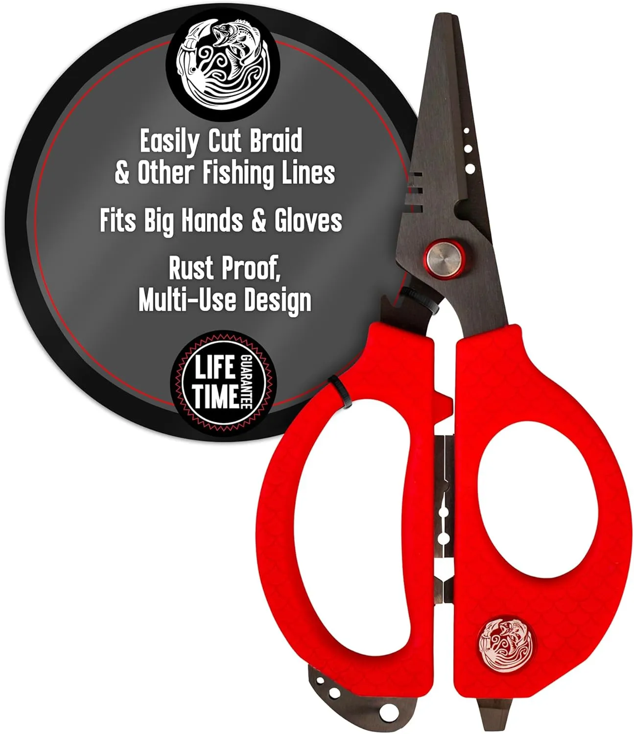 Kraken Bass Fishing Scissors - Fits Big Hands or Gloves for Cutting Braided Fishing Line & Modifying Baits Rust Proof