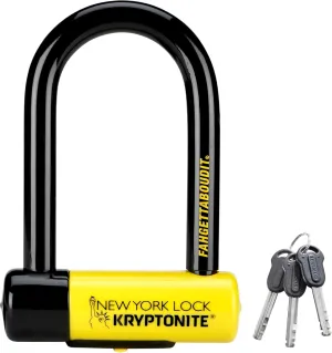 Kryptonite New York Fahgettaboutit Mini Bike U-Lock, Heavy Duty Anti-Theft Bicycle U Lock, 18mm Shackle with Keys, Ultimate Security Lock for Bicycles E-Bikes Scooters,Black