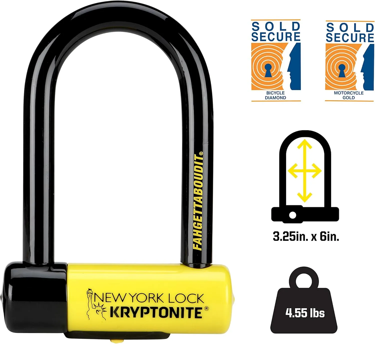 Kryptonite New York Fahgettaboutit Mini Bike U-Lock, Heavy Duty Anti-Theft Bicycle U Lock, 18mm Shackle with Keys, Ultimate Security Lock for Bicycles E-Bikes Scooters,Black