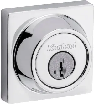 Kwikset 660 Contemporary Deadbolt Deadbolt Lock, Polished Chrome Square Exterior Keyed Front Entry Door, Pick Resistant SmartKey Rekey Security, Single Cylinder Dead Bolt