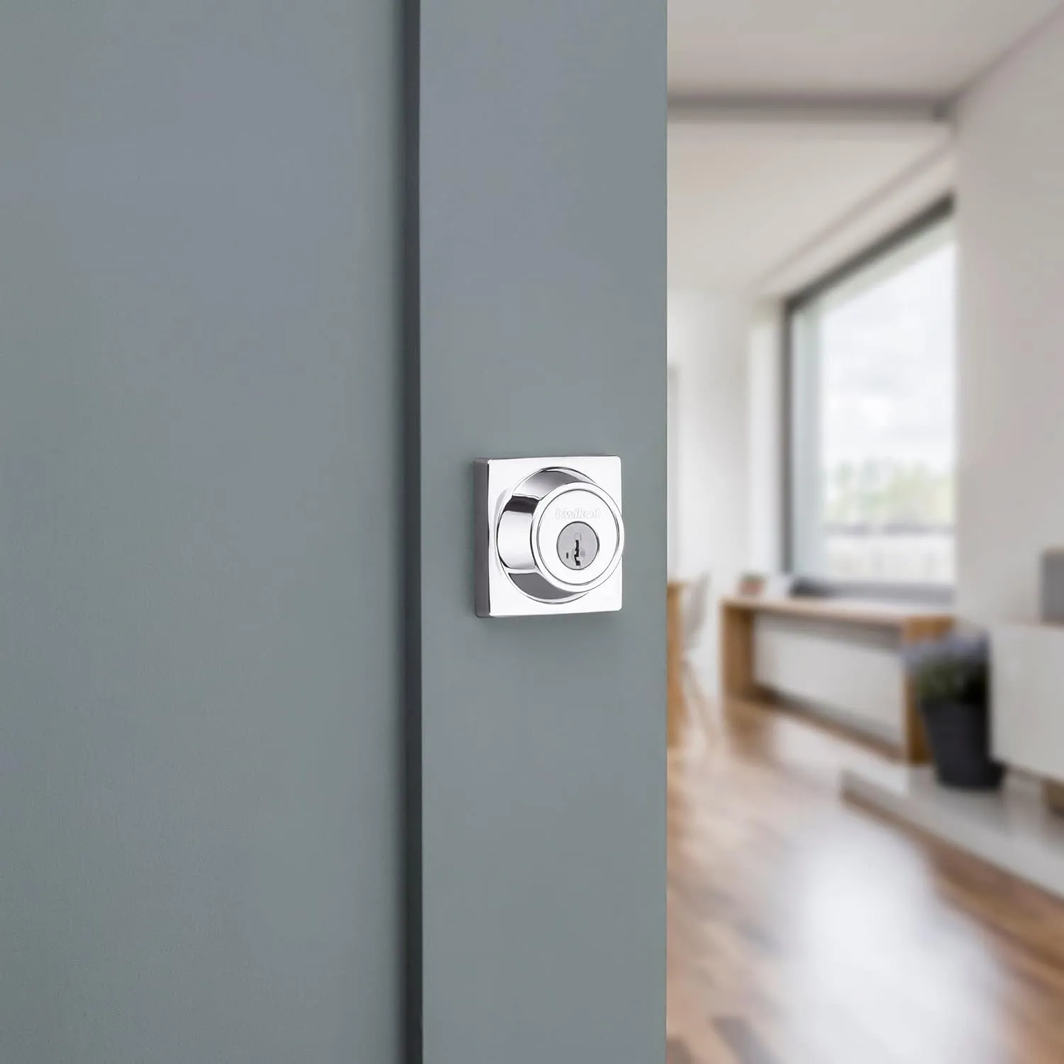 Kwikset 660 Contemporary Deadbolt Deadbolt Lock, Polished Chrome Square Exterior Keyed Front Entry Door, Pick Resistant SmartKey Rekey Security, Single Cylinder Dead Bolt