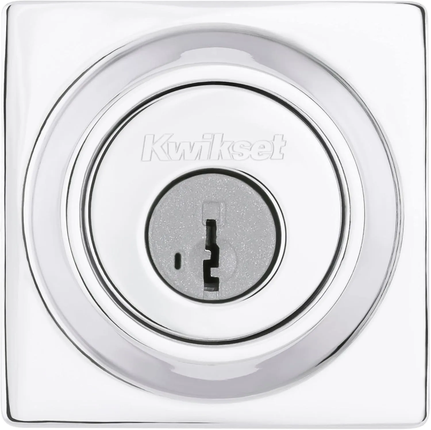 Kwikset 660 Contemporary Deadbolt Deadbolt Lock, Polished Chrome Square Exterior Keyed Front Entry Door, Pick Resistant SmartKey Rekey Security, Single Cylinder Dead Bolt