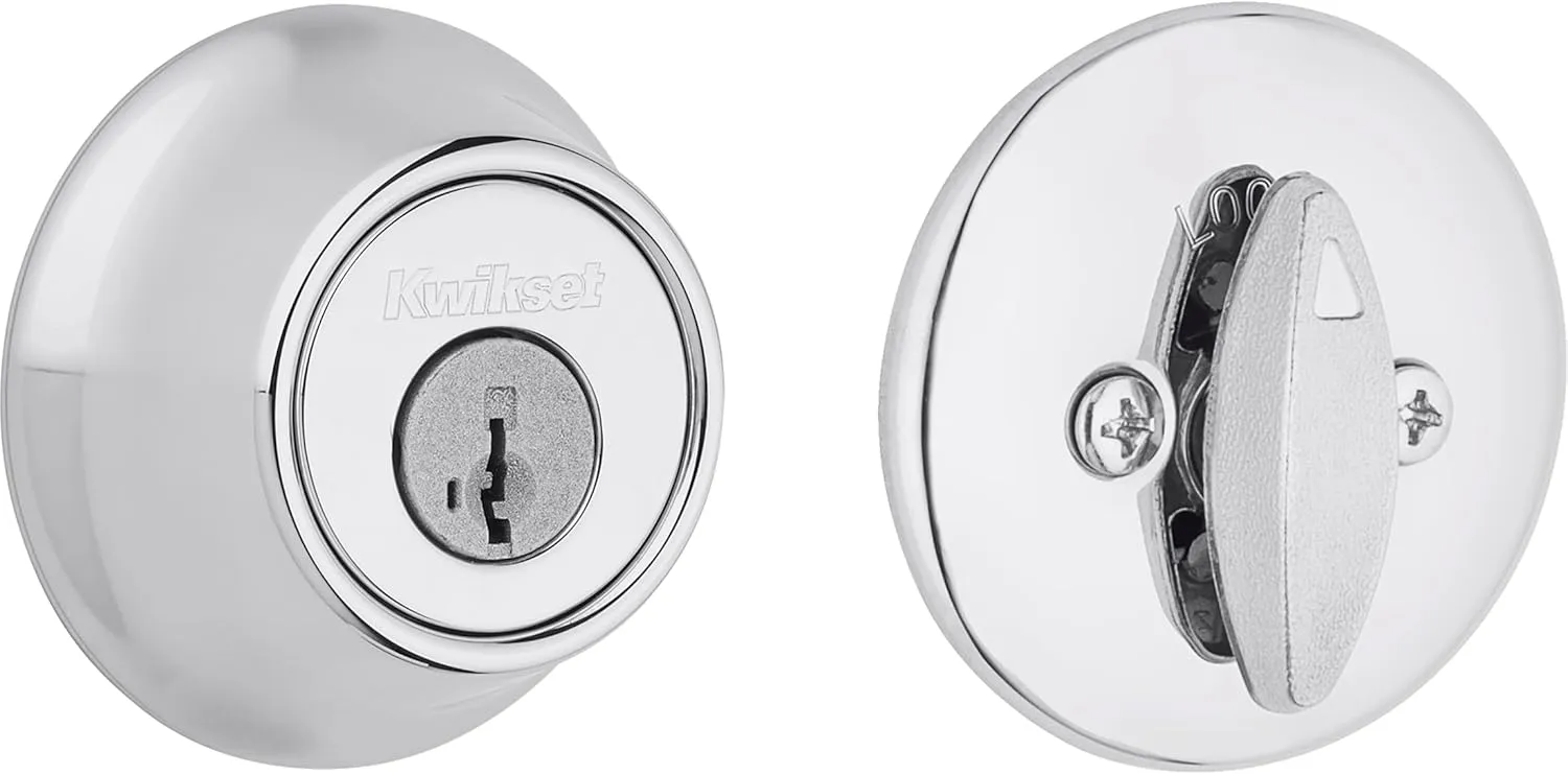 Kwikset 660 Deadbolt Deadbolt Lock, Polished Chrome Round Exterior Keyed Front Entry Door, Pick Resistant SmartKey Rekey Security, Single Cylinder Dead Bolt