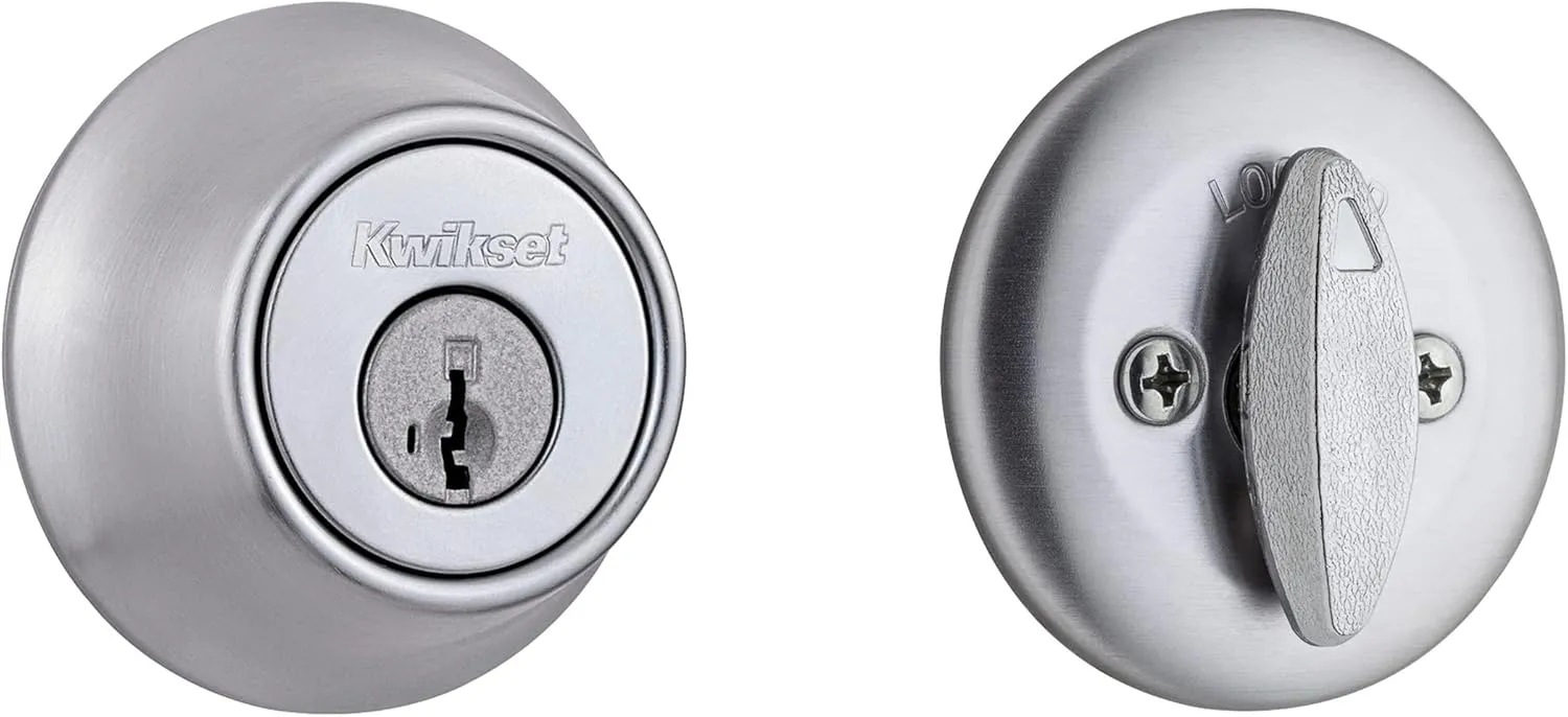 Kwikset 660 Deadbolt Deadbolt Lock, Satin Chrome Round Exterior Keyed Front Entry Door, Pick Resistant SmartKey Rekey Security, Single Cylinder Dead Bolt