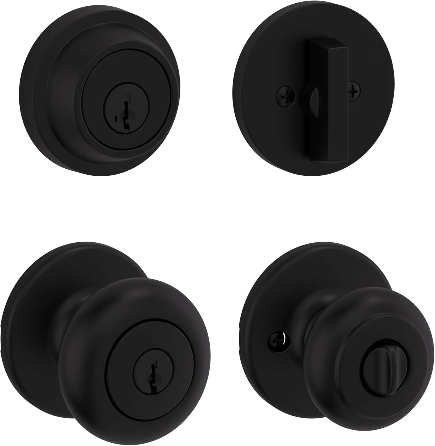 Kwikset 660 Deadbolt Lock with Cove Entry Door Knob with Lock and Key, Single Cylinder Dead Bolt, Exterior Keyed Front Entry Door, Matte Black, Pick Resistant SmartKey Rekey Security