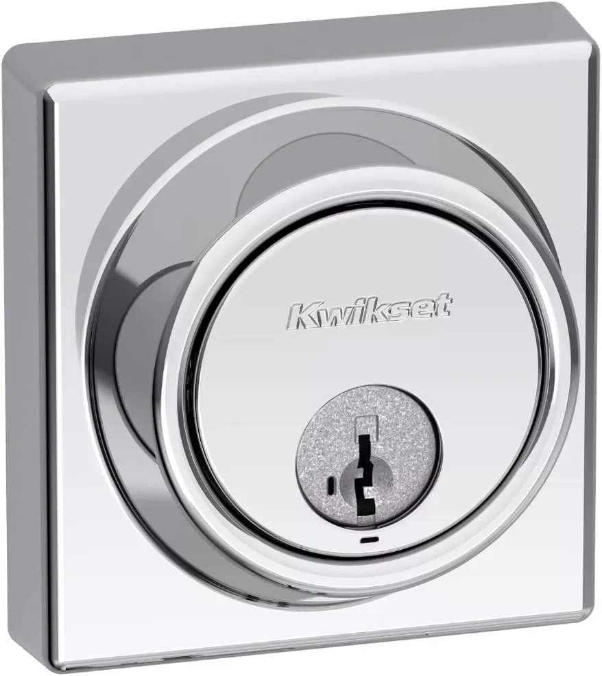 Kwikset 816 KeyControl Deadbolt Deadbolt Lock, Polished Chrome Round Exterior Keyed Front Entry Door, Pick Resistant SmartKey Rekey Security, Single Cylinder Dead Bolt