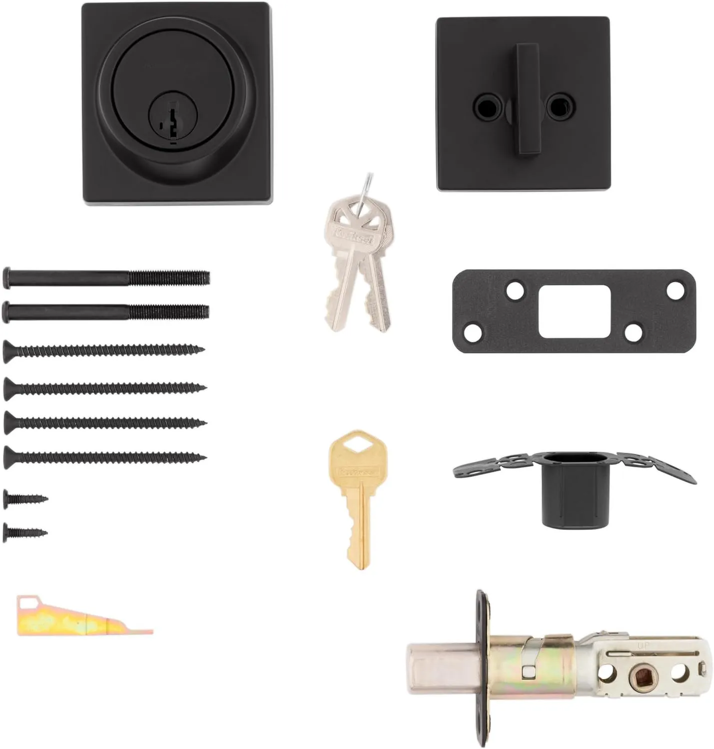 Kwikset 817 Deadbolt Lock, Matte Black Square Exterior Keyed Front Entry Door, Pick Resistant SmartKey Rekey Security, Single Cylinder Dead Bolt, with Microban Protection