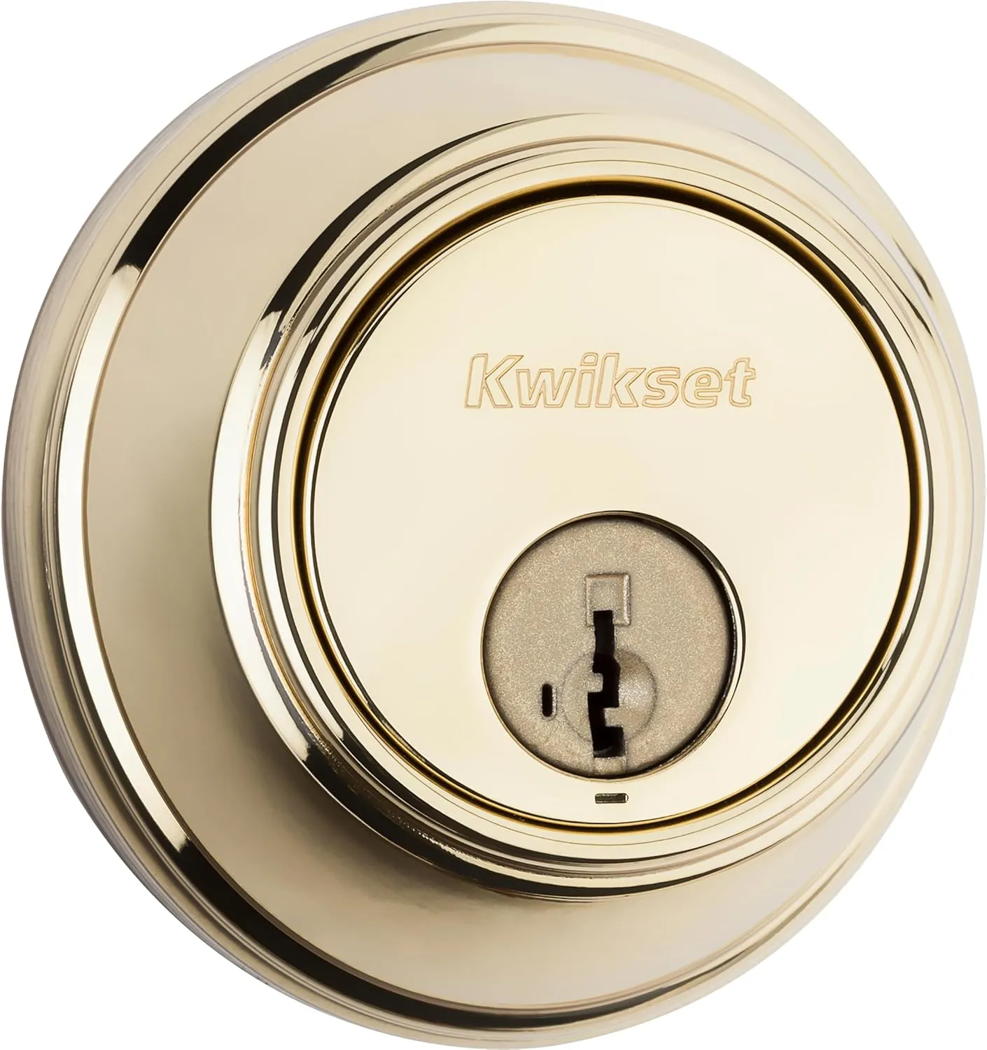 Kwikset 817 Deadbolt Lock, Polished Brass Round Exterior Keyed Front Entry Door, Pick Resistant SmartKey Rekey Security, Single Cylinder Dead Bolt, with Microban Protection