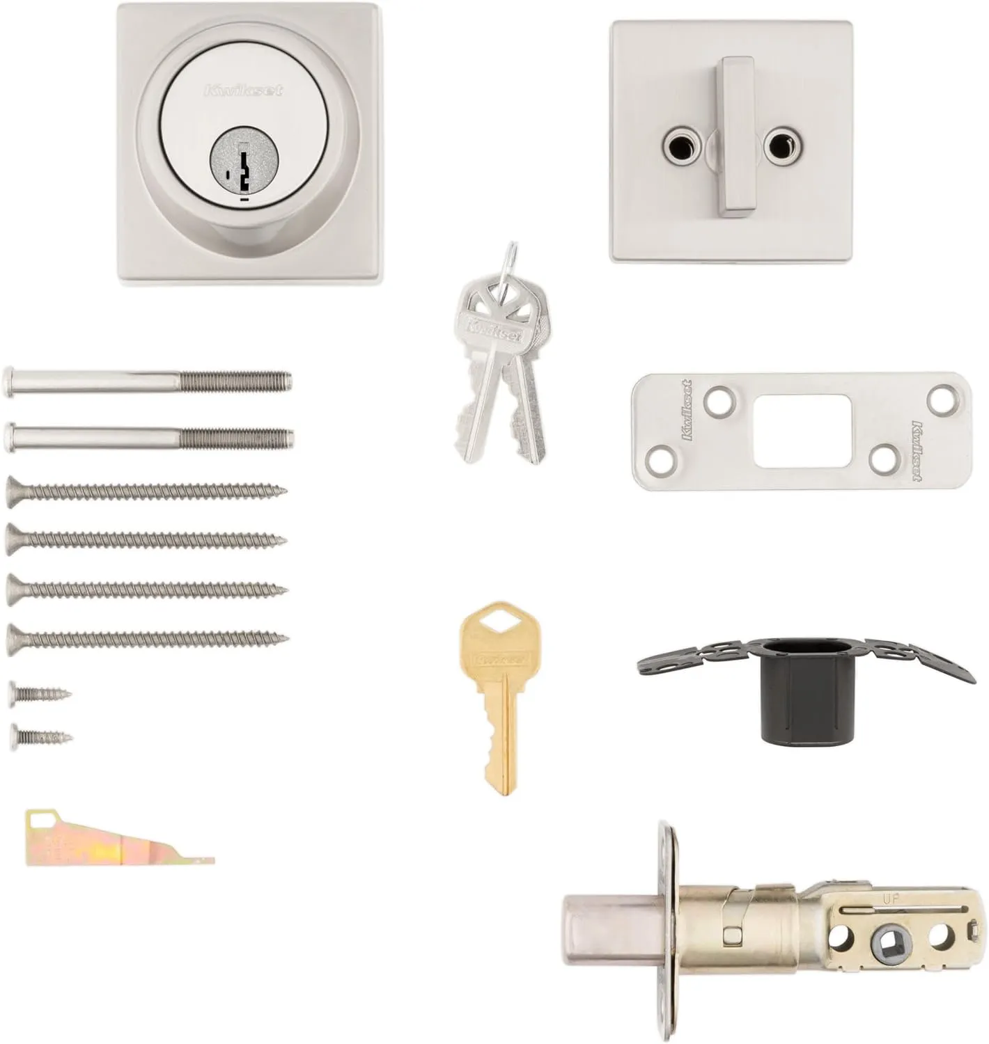 Kwikset 817 Deadbolt Lock, Satin Nickel Square Exterior Keyed Front Entry Door, Pick Resistant SmartKey Rekey Security, Single Cylinder Dead Bolt, with Microban Protection