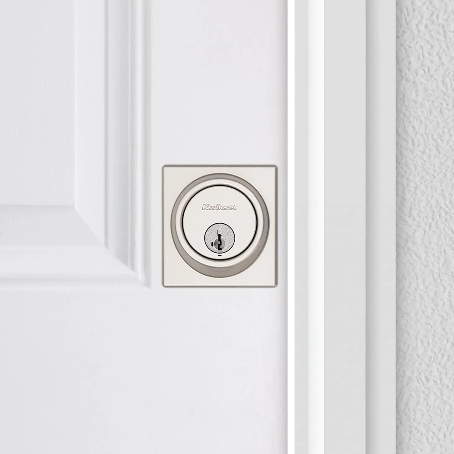 Kwikset 817 Deadbolt Lock, Satin Nickel Square Exterior Keyed Front Entry Door, Pick Resistant SmartKey Rekey Security, Single Cylinder Dead Bolt, with Microban Protection