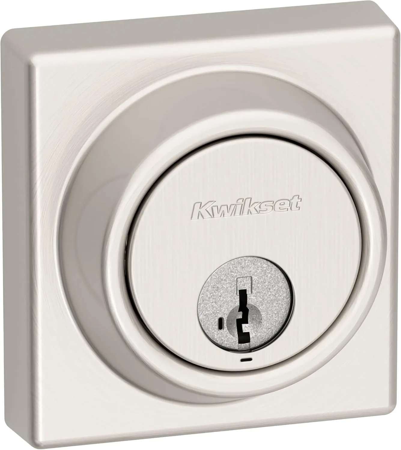 Kwikset 817 Deadbolt Lock, Satin Nickel Square Exterior Keyed Front Entry Door, Pick Resistant SmartKey Rekey Security, Single Cylinder Dead Bolt, with Microban Protection