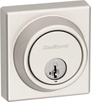Kwikset 817 Deadbolt Lock, Satin Nickel Square Exterior Keyed Front Entry Door, Pick Resistant SmartKey Rekey Security, Single Cylinder Dead Bolt, with Microban Protection