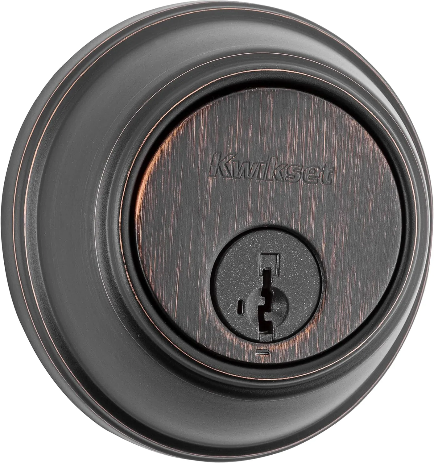 Kwikset 817 Deadbolt Lock, Venetian Bronze Round Exterior Keyed Front Entry Door, Pick Resistant SmartKey Rekey Security, Single Cylinder Dead Bolt, with Microban Protection
