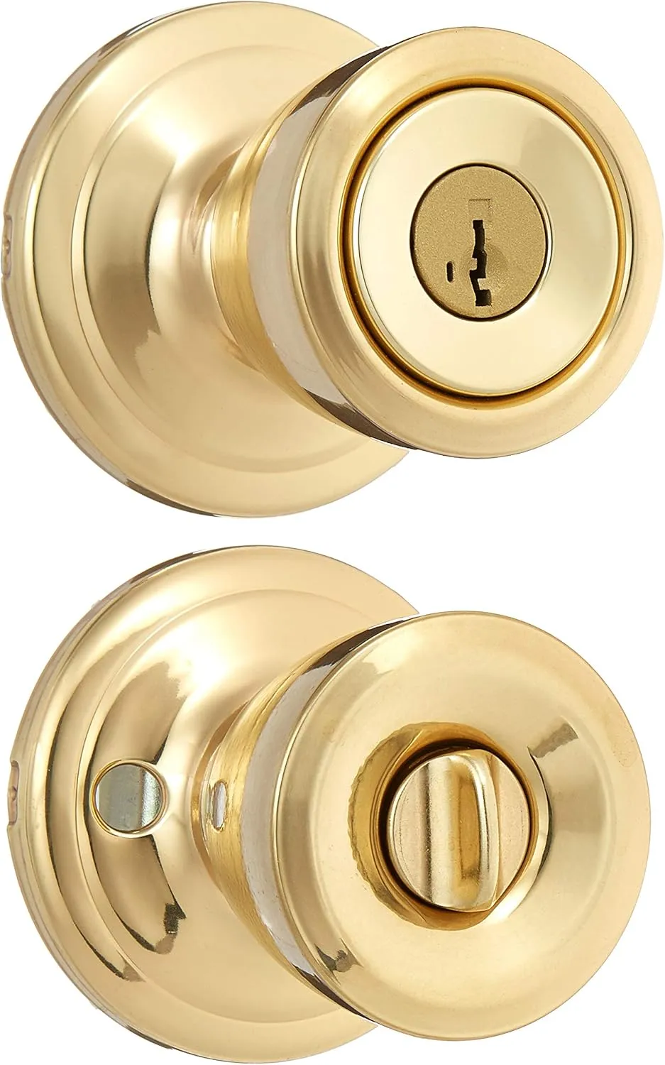 Kwikset Abbey Entry Door Knob with Lock and Key, Secure Keyed Handle Exterior, Front Entrance and Bedroom, Polished Brass, Pick Resistant SmartKey Rekey Security