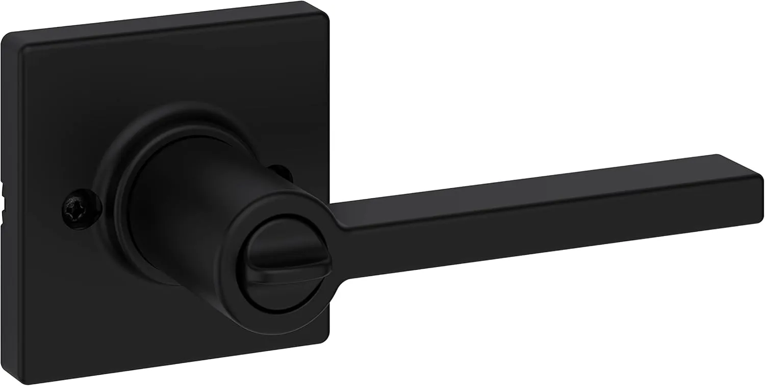 Kwikset Casey Entry Door Handle with Lock and Key, Secure Keyed Reversible Lever Exterior, For Front Entrance and Bedrooms, Matte Black , Pick Resistant Smartkey Rekey Security and Microban