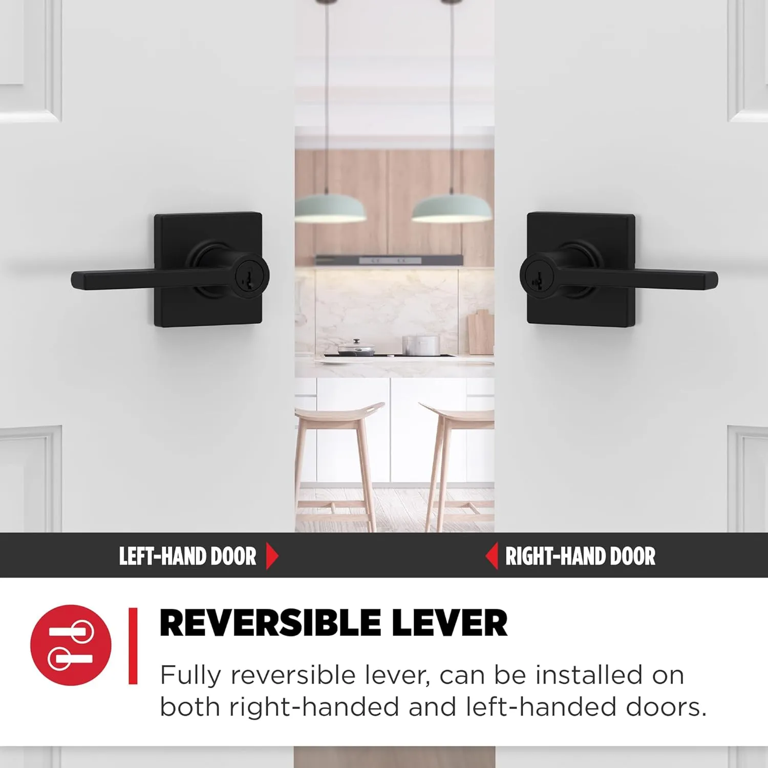 Kwikset Casey Entry Door Handle with Lock and Key, Secure Keyed Reversible Lever Exterior, For Front Entrance and Bedrooms, Matte Black , Pick Resistant Smartkey Rekey Security and Microban