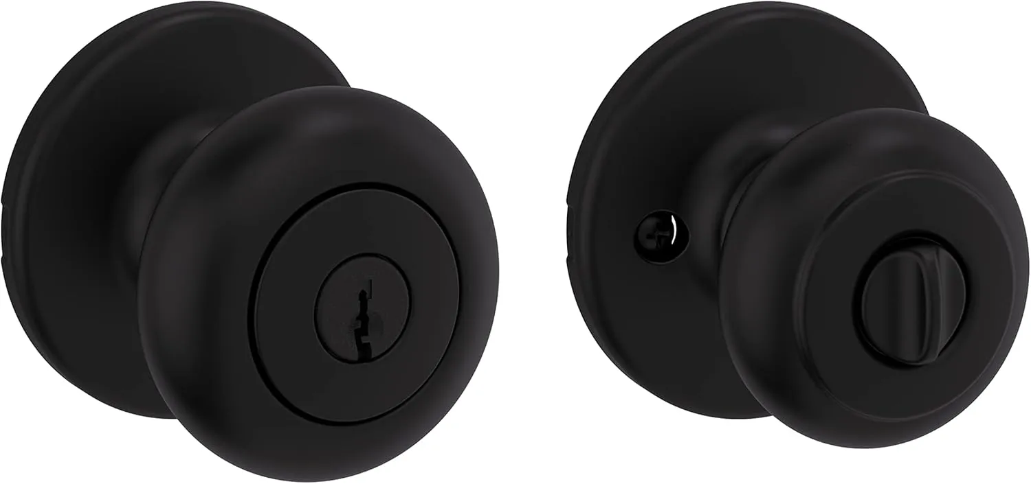Kwikset Cove Entry Door Knob with Lock and Key, Secure Keyed Handle Exterior Doorknob, Front Entrance and Bedroom, Matte Black, Pick Resistant SmartKey Rekey Security