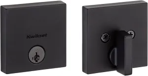 Kwikset Downtown Deadbolt Lock, Matte Black Square Exterior Keyed Front Entry Door, Pick Resistant SmartKey Rekey Security, Single Cylinder Dead Bolt, with Microban Protection