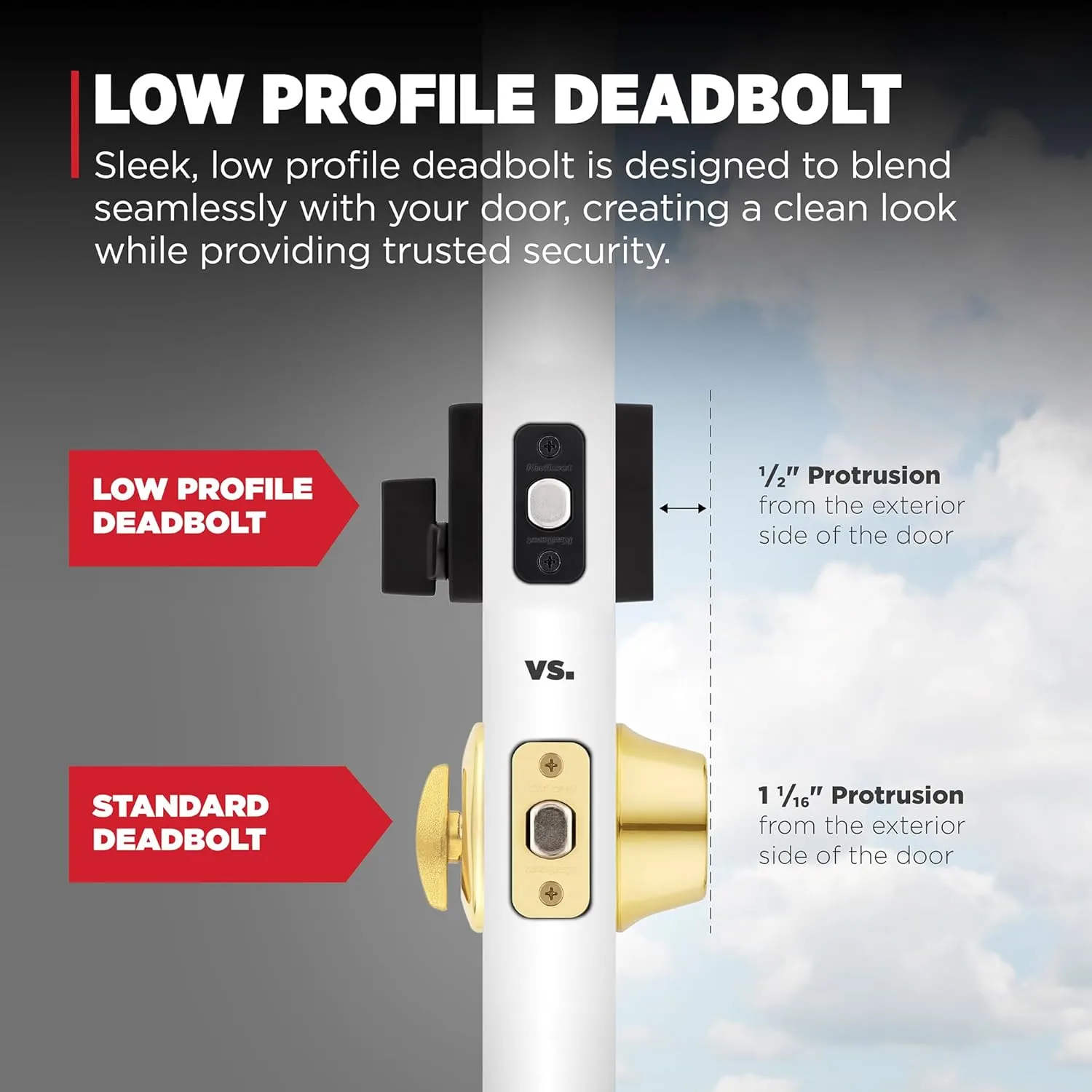 Kwikset Downtown Deadbolt Lock, Matte Black Square Exterior Keyed Front Entry Door, Pick Resistant SmartKey Rekey Security, Single Cylinder Dead Bolt, with Microban Protection