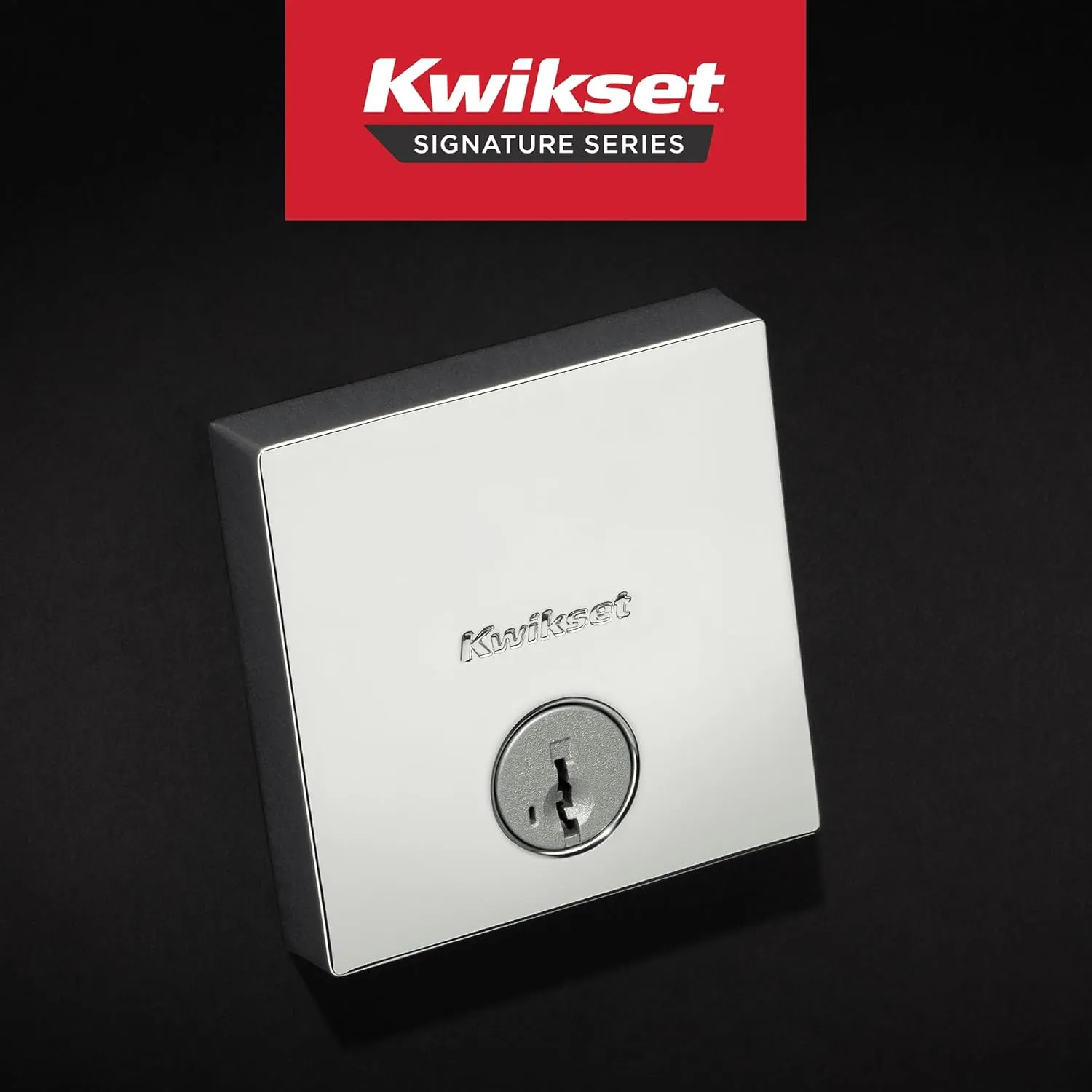 Kwikset Downtown Deadbolt Lock, Polished Chrome Square Exterior Keyed Front Entry Door, Pick Resistant SmartKey Rekey Security, Single Cylinder Dead Bolt
