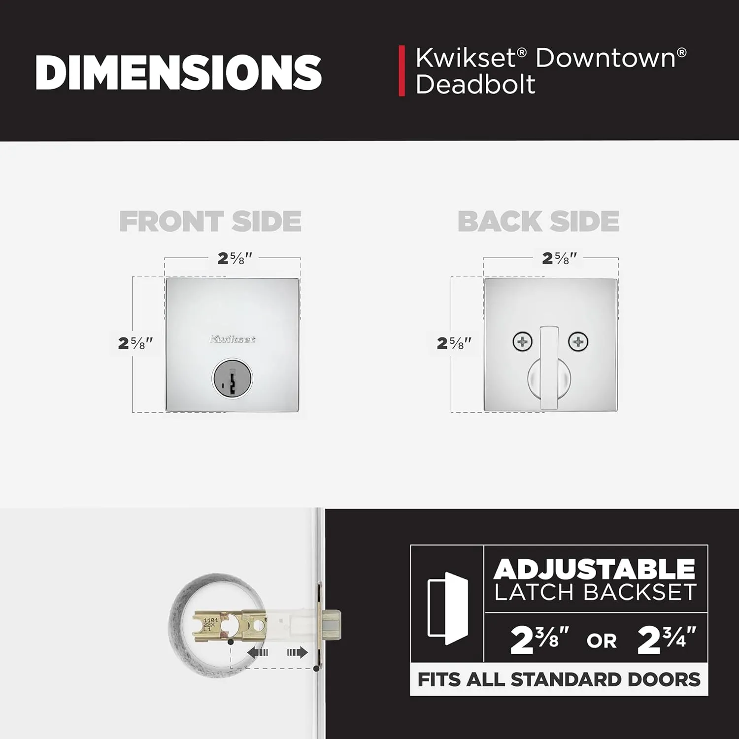 Kwikset Downtown Deadbolt Lock, Polished Chrome Square Exterior Keyed Front Entry Door, Pick Resistant SmartKey Rekey Security, Single Cylinder Dead Bolt