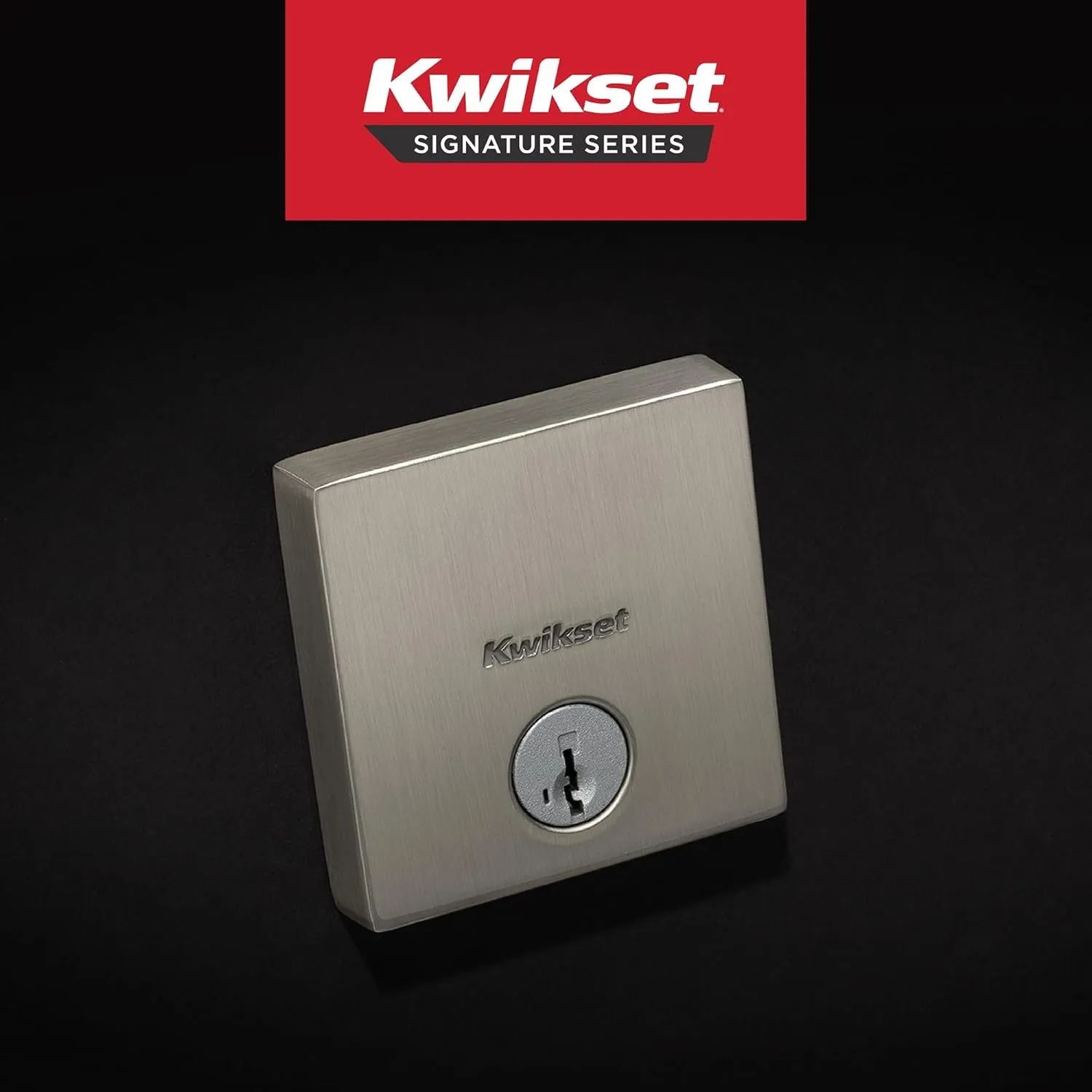 Kwikset Downtown Deadbolt Lock, Satin Nickel Square Exterior Keyed Front Entry Door, Pick Resistant SmartKey Rekey Security, Single Cylinder Dead Bolt, with Microban Protection