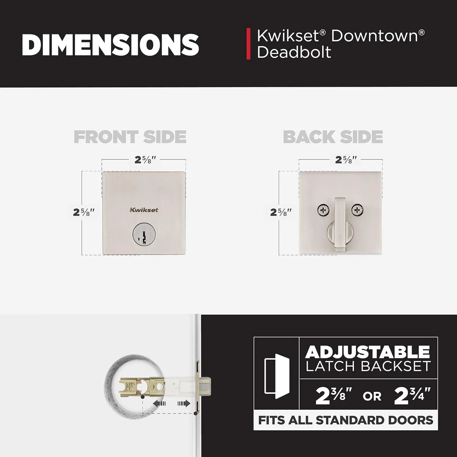 Kwikset Downtown Deadbolt Lock, Satin Nickel Square Exterior Keyed Front Entry Door, Pick Resistant SmartKey Rekey Security, Single Cylinder Dead Bolt, with Microban Protection