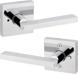 Kwikset Halifax Interior Privacy Door Handle with Lock, Door Lever For Bathroom and Bedroom, Polished Chrome Reversible Keyless Push Button Lock Door Lever