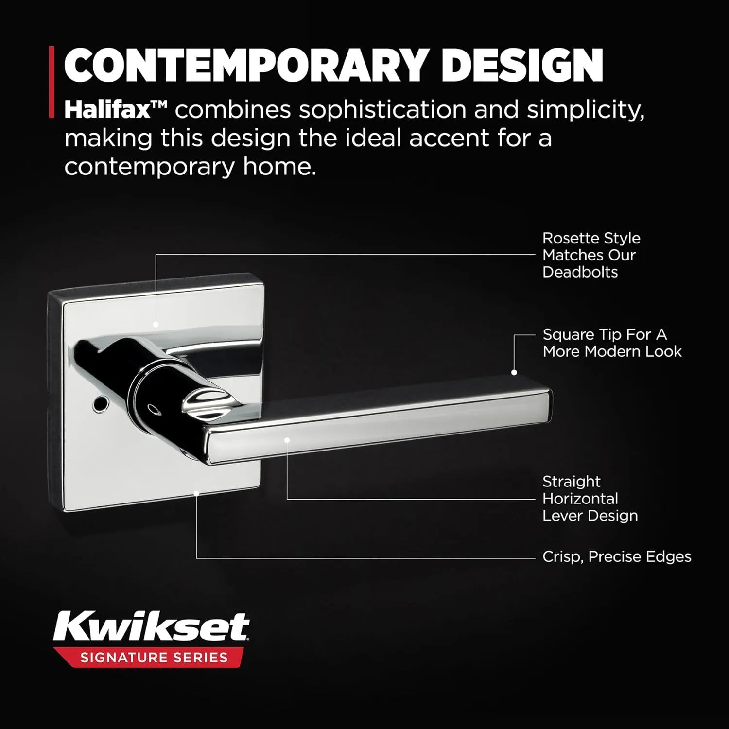 Kwikset Halifax Interior Privacy Door Handle with Lock, Door Lever For Bathroom and Bedroom, Polished Chrome Reversible Keyless Push Button Lock Door Lever