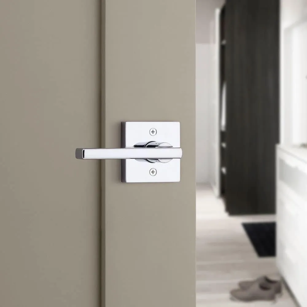 Kwikset Halifax Interior Privacy Door Handle with Lock, Door Lever For Bathroom and Bedroom, Polished Chrome Reversible Keyless Push Button Lock Door Lever