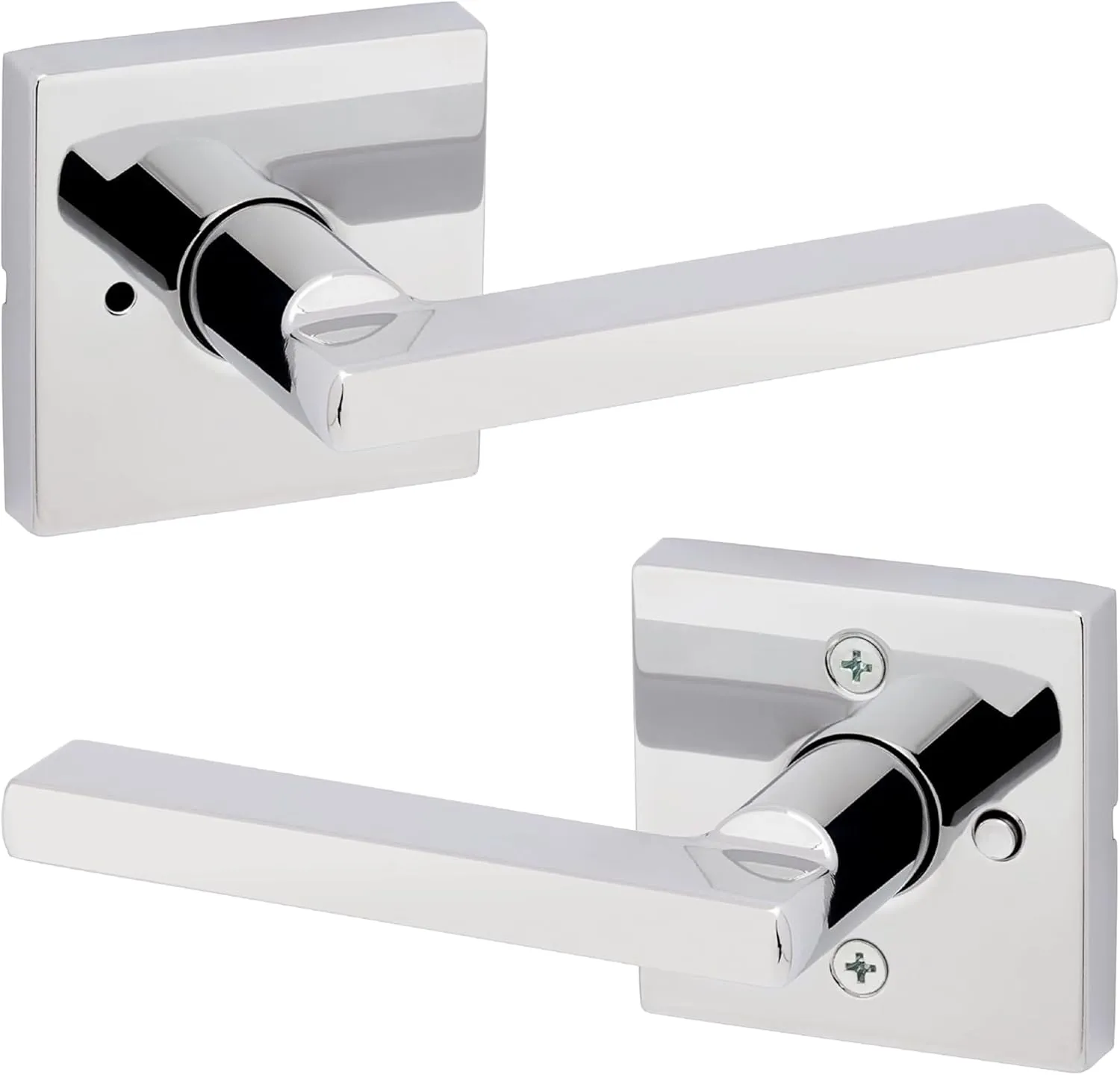 Kwikset Halifax Interior Privacy Door Handle with Lock, Door Lever For Bathroom and Bedroom, Polished Chrome Reversible Keyless Push Button Lock Door Lever