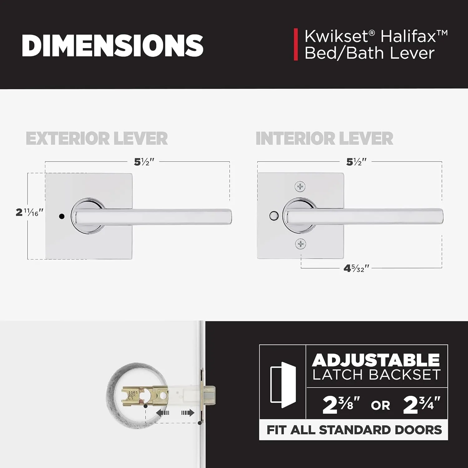 Kwikset Halifax Interior Privacy Door Handle with Lock, Door Lever For Bathroom and Bedroom, Polished Chrome Reversible Keyless Push Button Lock Door Lever