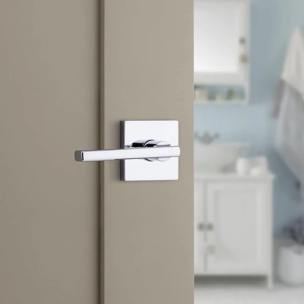 Kwikset Halifax Interior Privacy Door Handle with Lock, Door Lever For Bathroom and Bedroom, Polished Chrome Reversible Keyless Push Button Lock Door Lever