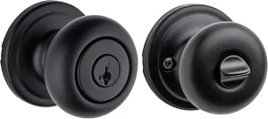 Kwikset Hancock Entry Door Knob with Lock and Key, Secure Keyed Handle Exterior, Front Entrance and Bedroom, Matte Black, Pick Resistant SmartKey Rekey Security and Microban
