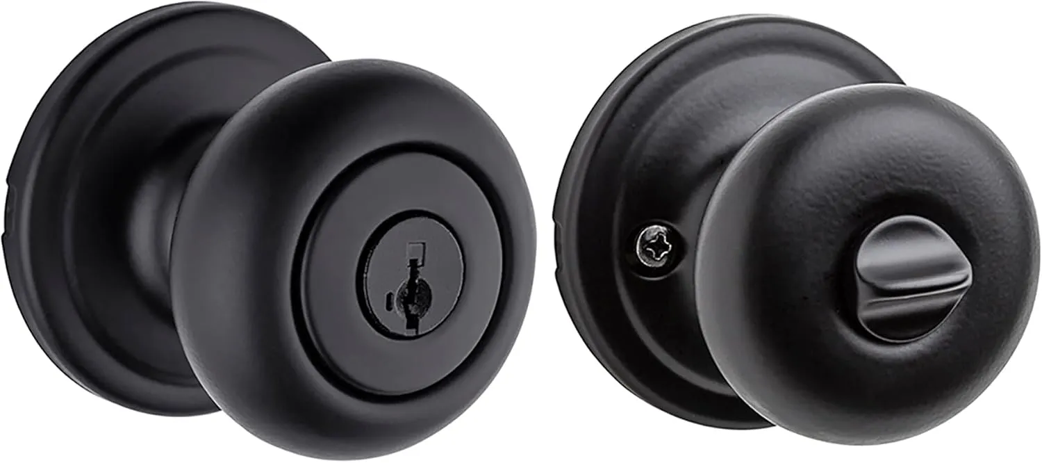 Kwikset Hancock Entry Door Knob with Lock and Key, Secure Keyed Handle Exterior, Front Entrance and Bedroom, Matte Black, Pick Resistant SmartKey Rekey Security and Microban