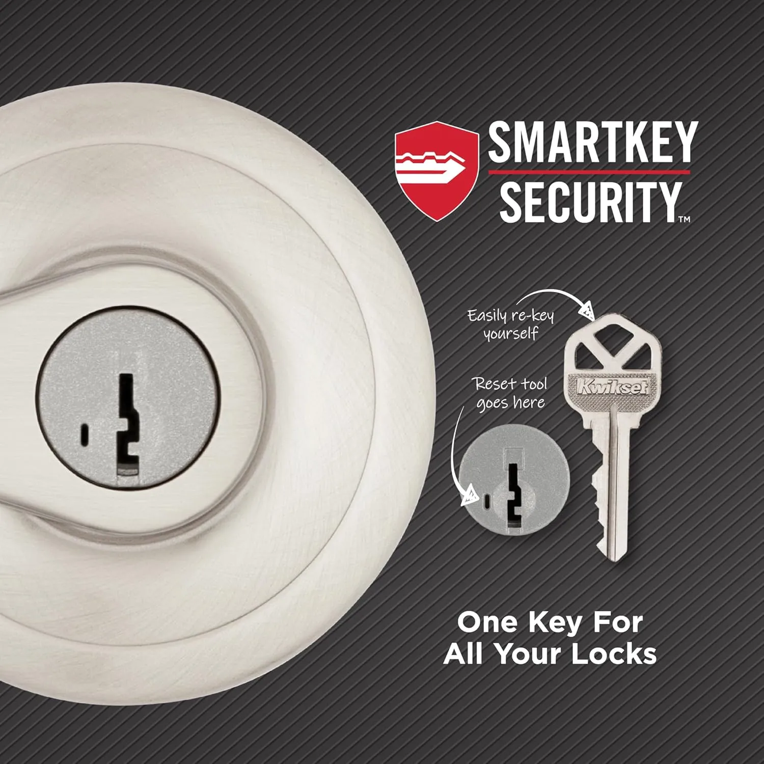 Kwikset Henley Entry Door Handle with Lock and Key, Secure Keyed Reversible Lever Exterior, For Front Entrance and Bedrooms, Satin Nickel, Pick Resistant Smartkey Rekey Security and Microban